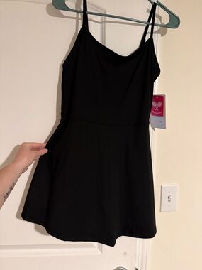 Women’s Black Spaghetti-Strap Athletic Dress w/ Shorts